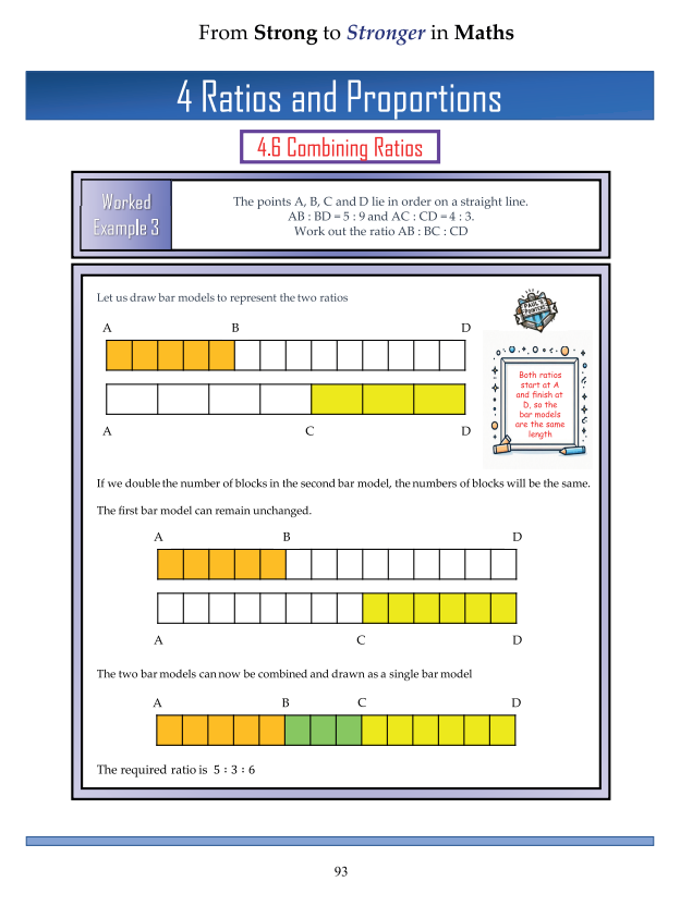 Book page: section 4.6, Combining Ratios, using bar models to combine two ratios into a single ratio.